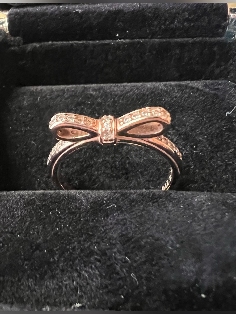 Rose Gold Plated Silver Pandora Bow Ring sz. 7